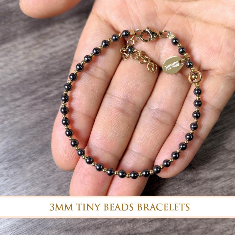 Morchic Hematite Gemstone Adjustable Bracelet for Women, 3mm Tiny Beads Energy Gem Charm Jewelry, Birthday Gift 7.1" - Image 5